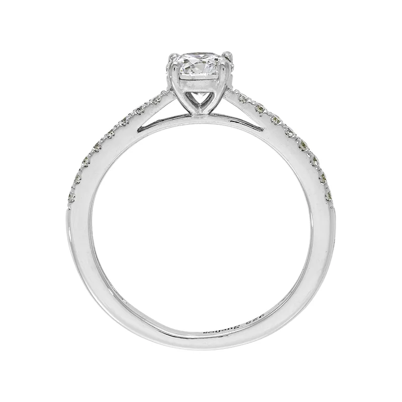 Anillo de compromiso con diamante de laboratorio central redondo y decoración en diamantes de laboratorio, en plata ley 925, rodinado - Colección Sueños
