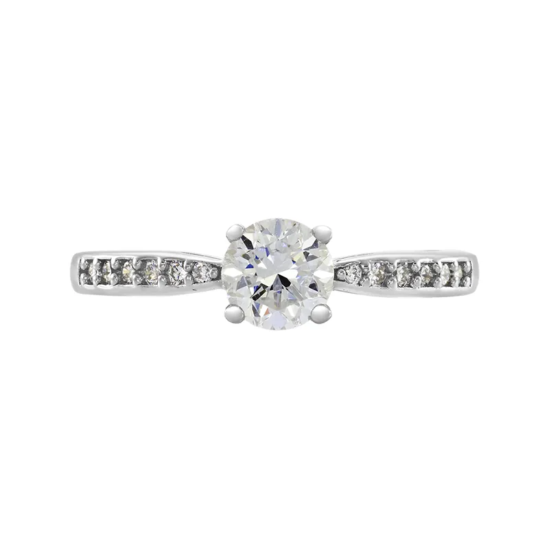 Anillo de compromiso con diamante de laboratorio central redondo de 0.50Ct y decoración en diamantes de laboratorio, en plata ley 925, rodinado - Colección Sueños