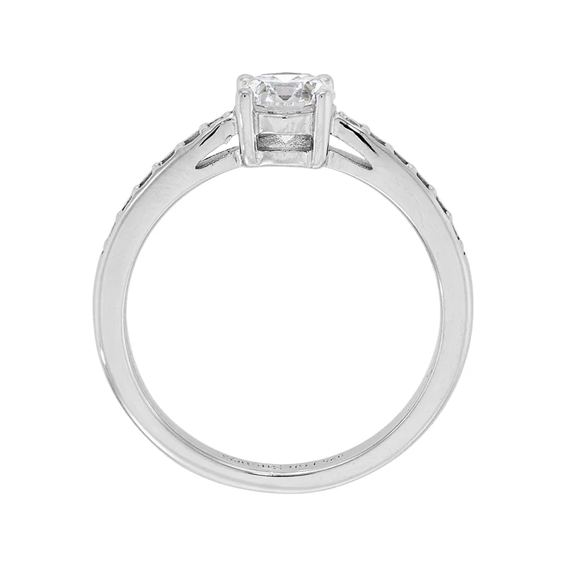 Anillo de compromiso con diamante de laboratorio central redondo de 0.50Ct y decoración en diamantes de laboratorio, en plata ley 925, rodinado - Colección Sueños