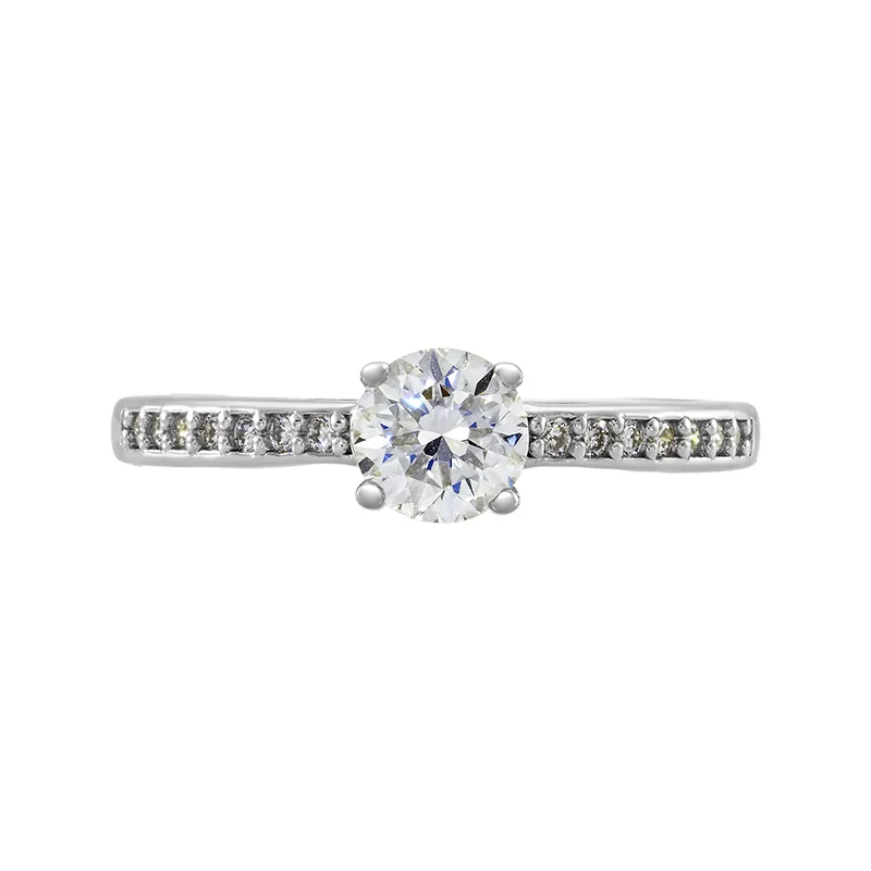 Anillo de compromiso con diamante de laboratorio central redondo de 0.50Ct y decoración en diamantes de laboratorio, en plata ley 925, rodinado - Colección Sueños