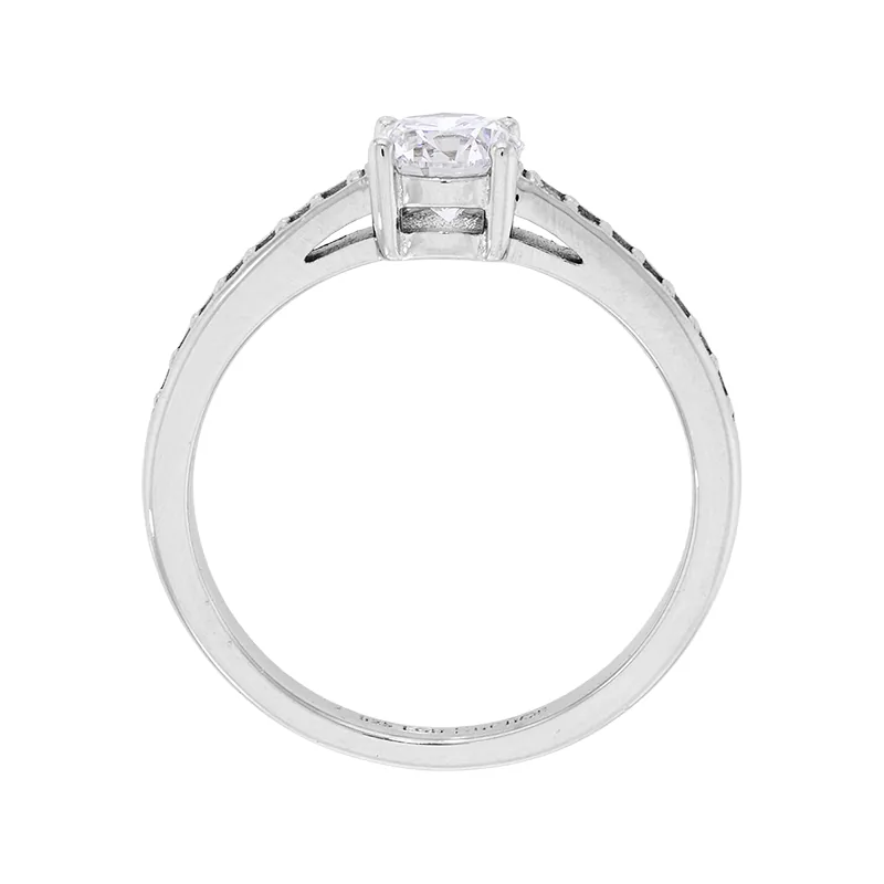 Anillo de compromiso con diamante de laboratorio central redondo de 0.50Ct y decoración en diamantes de laboratorio, en plata ley 925, rodinado - Colección Sueños