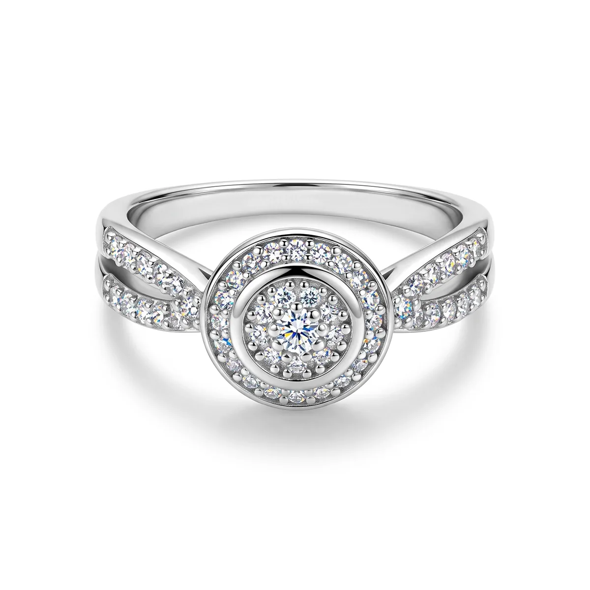 Anillo de compromiso halo redondo, con diamante de laboratorio con un peso total de 0.25Ct, en plata ley 925, rodinado - Colección Sueños