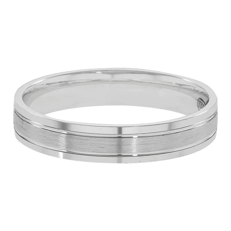 Argolla en oro blanco de 18 Kilates satinado, Plana, 4 mm. de ancho
