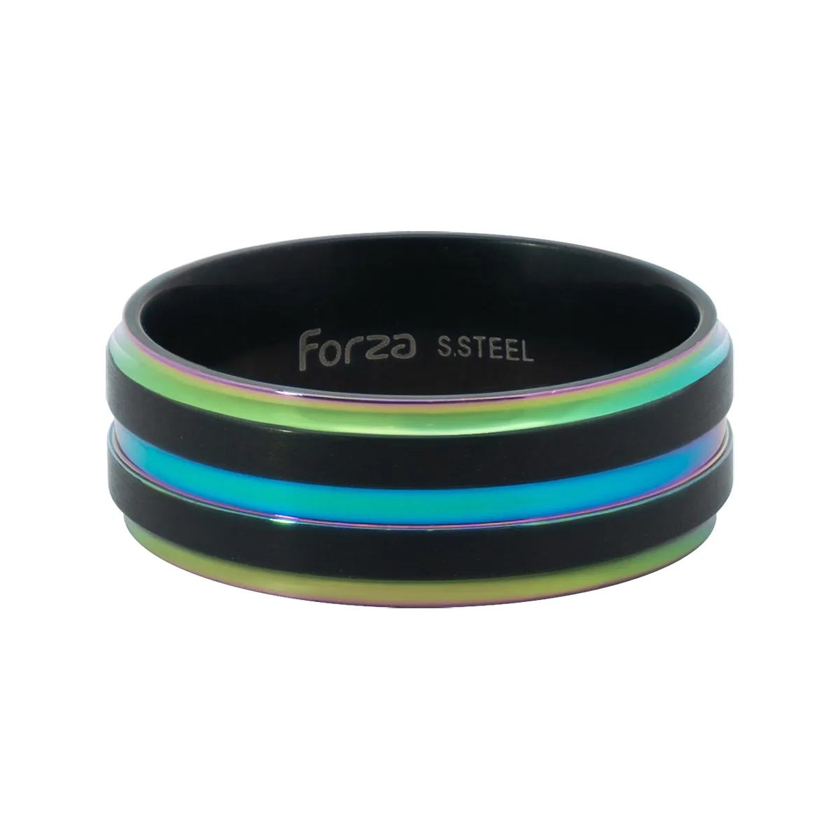 Argolla en acero satinado, Plana, 8 mm. de ancho, de la coleccion Forza