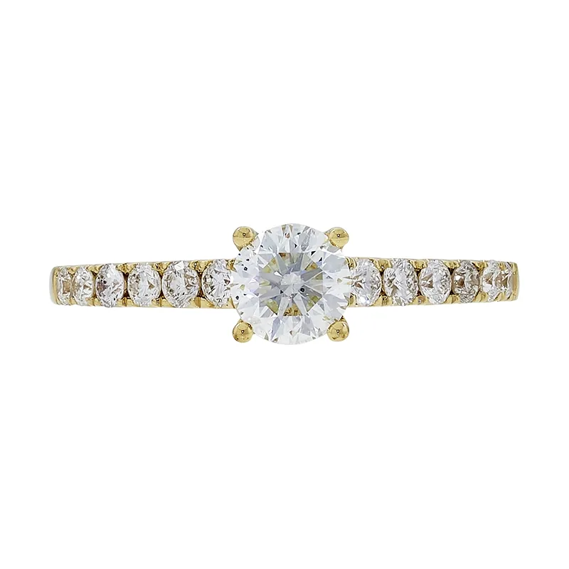 Anillo de compromiso con diamante central redondo GIA de 0.50ct y decoración en diamantes, oro tono amarillo 18k