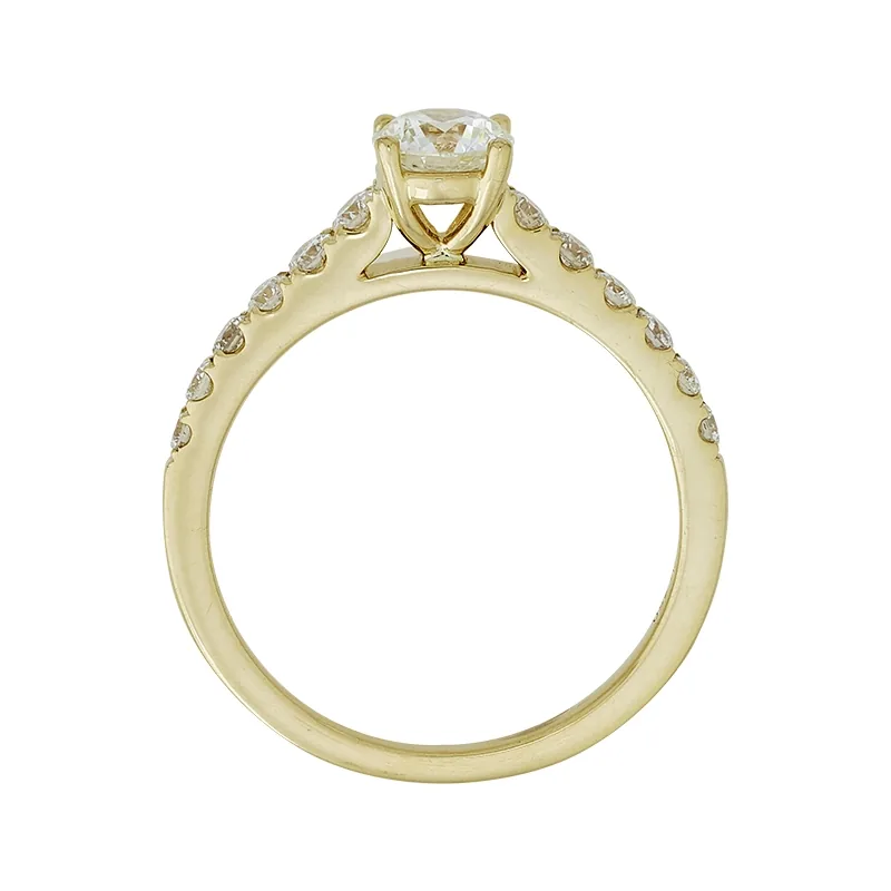 Anillo de compromiso con diamante central redondo GIA de 0.50ct y decoración en diamantes, oro tono amarillo 18k