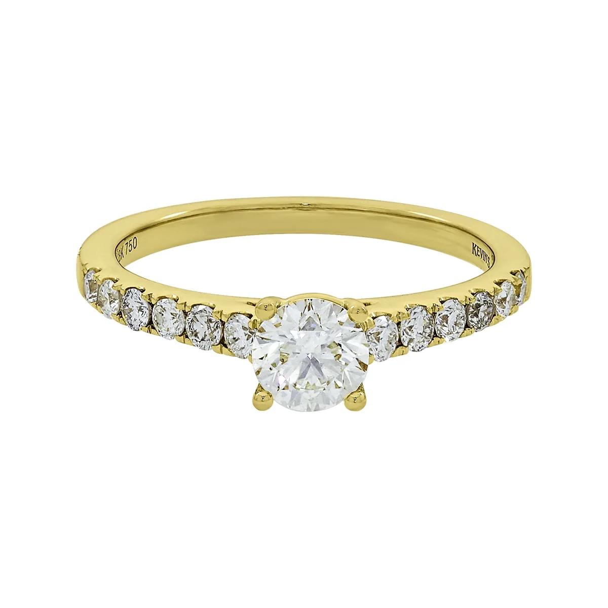 Anillo de compromiso con diamante central redondo GIA de 0.50ct y decoración en diamantes, oro tono amarillo 18k