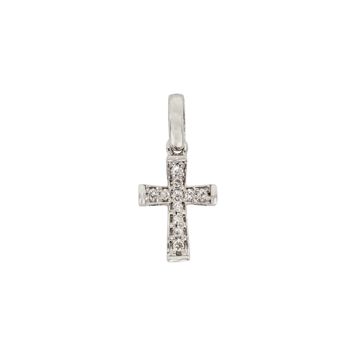 Cruz plana en oro blanco de 18 Kilates, con diamantes de 0.05 Ct