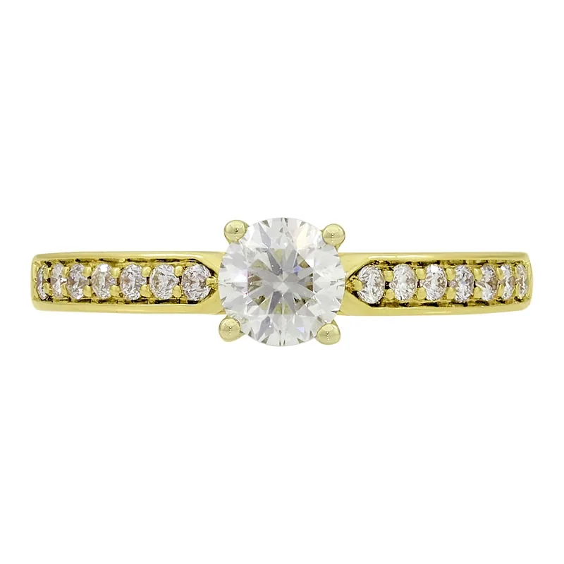 Anillo de compromiso con diamante central redondo GIA de 0.50ct y decoración en diamantes, oro 2 tonos 18k, rodinado