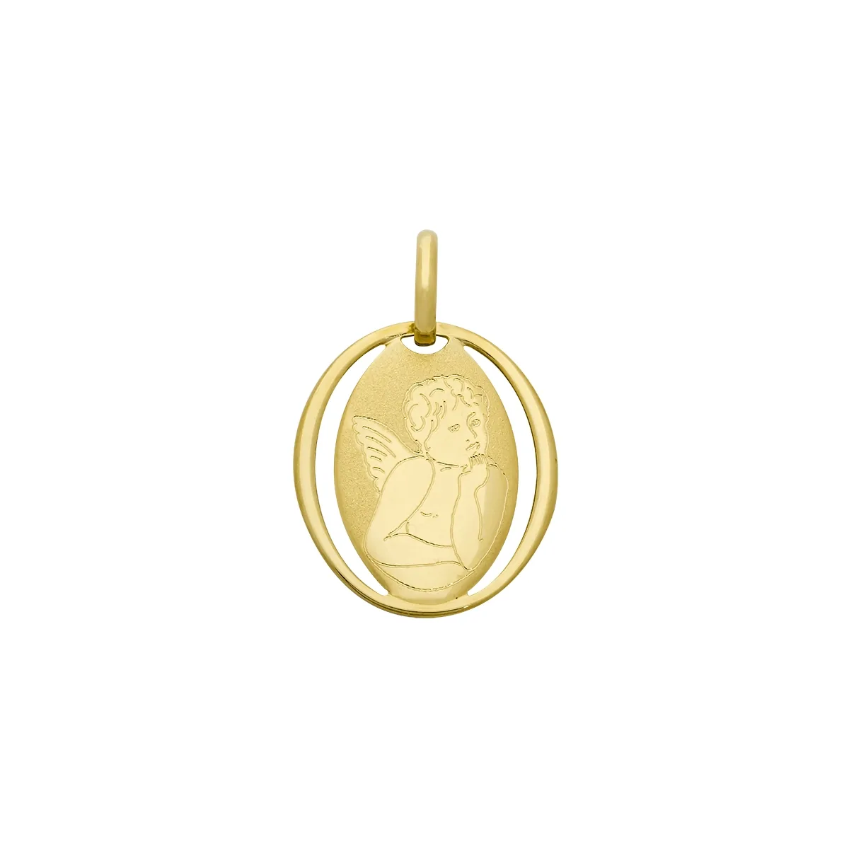 Medalla de ángel en oro amarillo de 18 Kilates satinado
