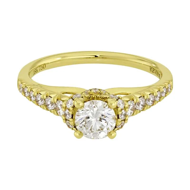 Anillo de compromiso con diamante central redondo GIA de 0.50ct y decoración en diamantes, oro tono amarillo 18k
