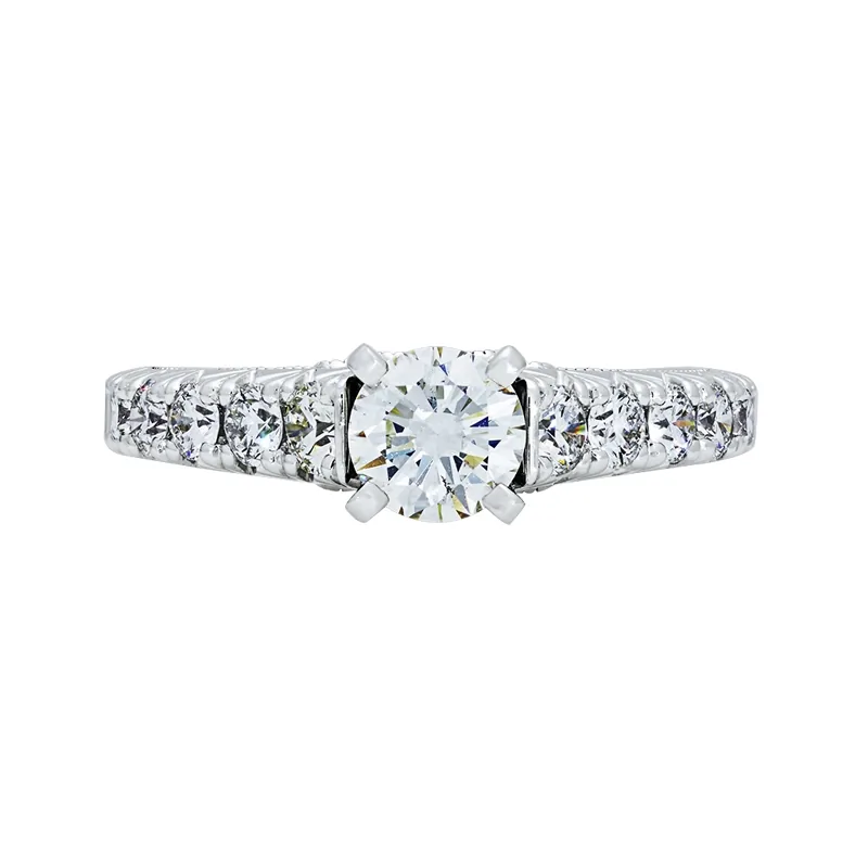 Anillo de compromiso con diamante central redondo GIA de 0.50ct y decoración en diamantes, oro tono blanco 18k, rodinado