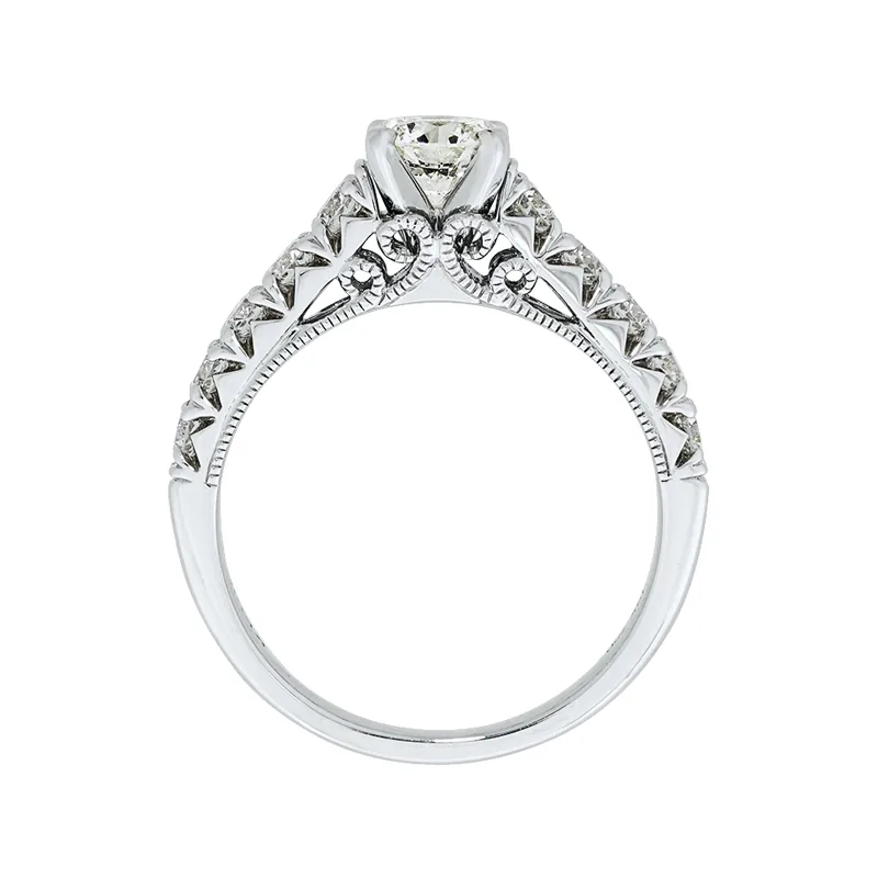 Anillo de compromiso con diamante central redondo GIA de 0.50ct y decoración en diamantes, oro tono blanco 18k, rodinado