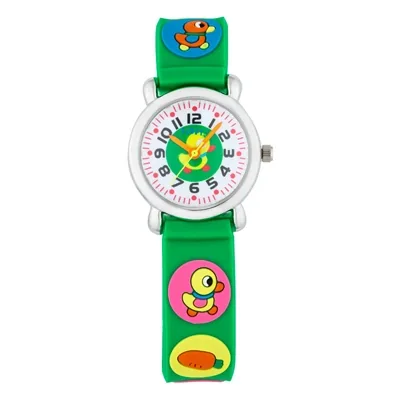 Reloj Flopy análogo, para Niño(a), tablero redondo color blanco, estilo arábigos, pulso plástico color verde