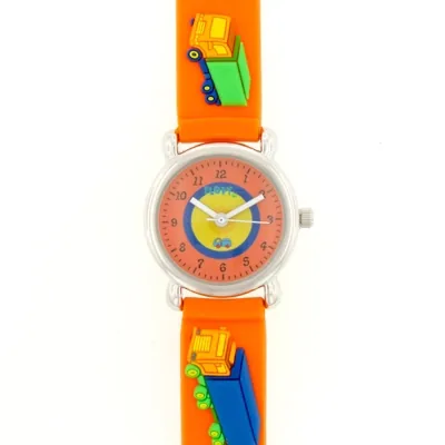 Reloj Flopy analogo, para Niño(a), tablero redondo color naranja, estilo arabigos, pulso plastico color naranja