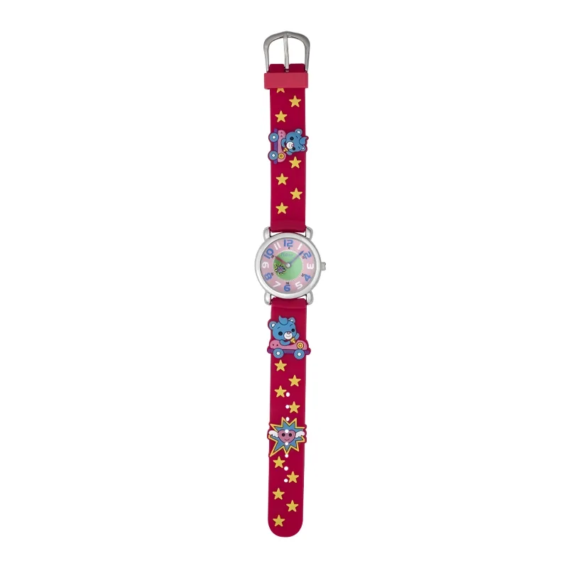 Reloj Flopy analogo, para Niño(a), tablero redondo color rosado, estilo arabigos, pulso plastico color rojo