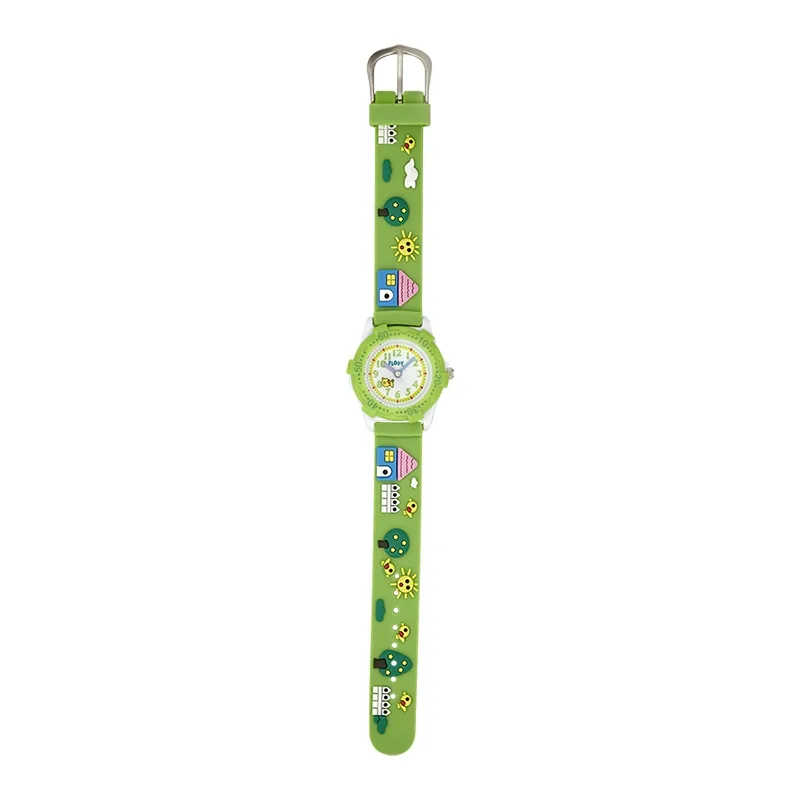 Reloj Flopy analogo, para Niño(a), tablero redondo color blanco, estilo arabigos, pulso silicona color verde