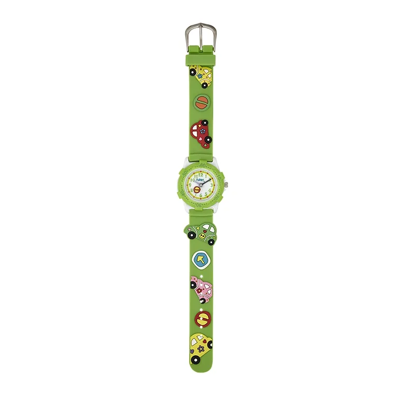 Reloj Flopy analogo, para Niño(a), tablero redondo color blanco, estilo arabigos, pulso silicona color verde