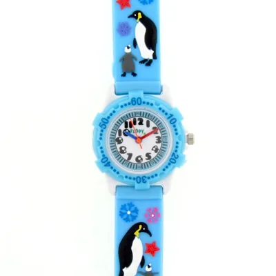 Reloj Flopy analogo, para Niño(a), tablero redondo color blanco, estilo arabigos, pulso silicona color azul