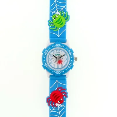 Reloj Flopy analogo, para Niño(a), tablero redondo color blanco, estilo arabigos, pulso silicona color azul