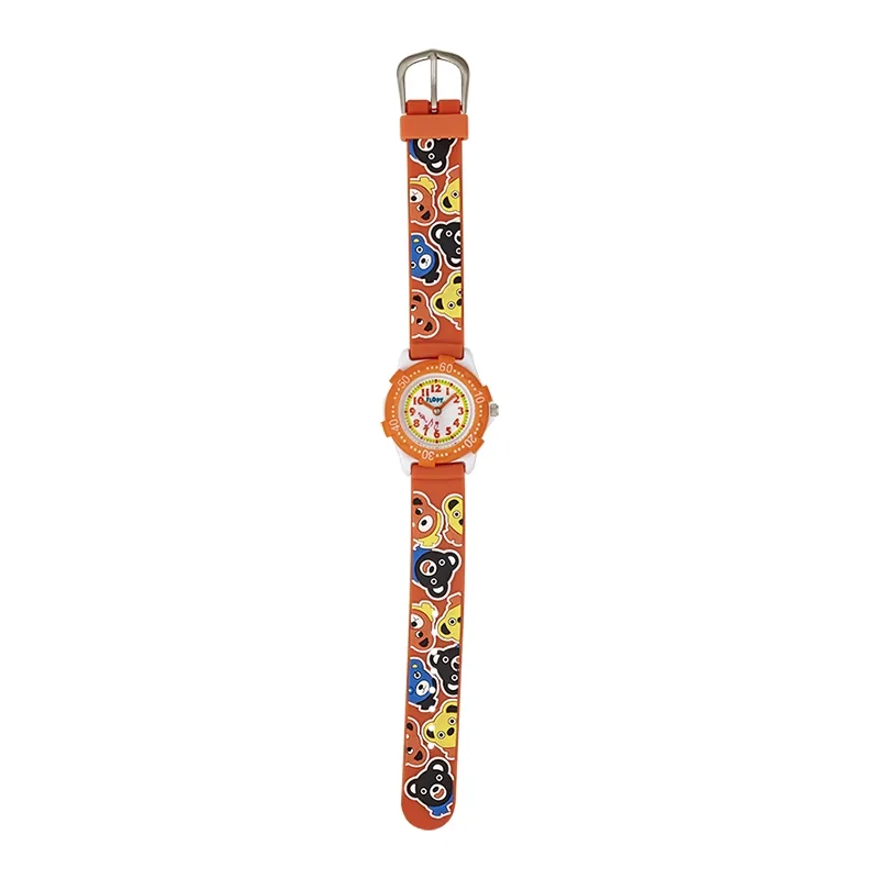 Reloj Flopy analogo, para Niño(a), tablero redondo color blanco, estilo arabigos, pulso silicona color naranja