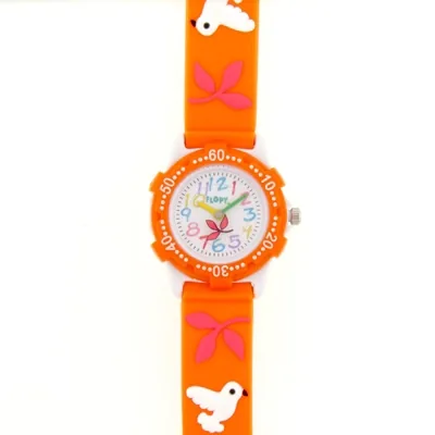 Reloj Flopy analogo, para Niño(a), tablero redondo color blanco, estilo arabigos, pulso silicona color naranja