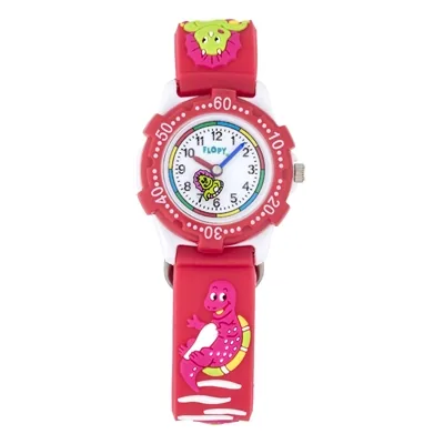 Reloj Flopy analogo, para Niño(a), tablero redondo color blanco, estilo arabigos, pulso silicona color rojo