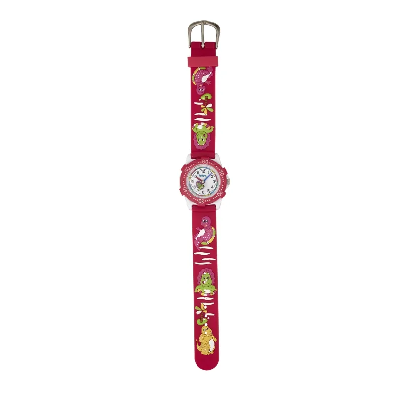 Reloj Flopy analogo, para Niño(a), tablero redondo color blanco, estilo arabigos, pulso silicona color rojo
