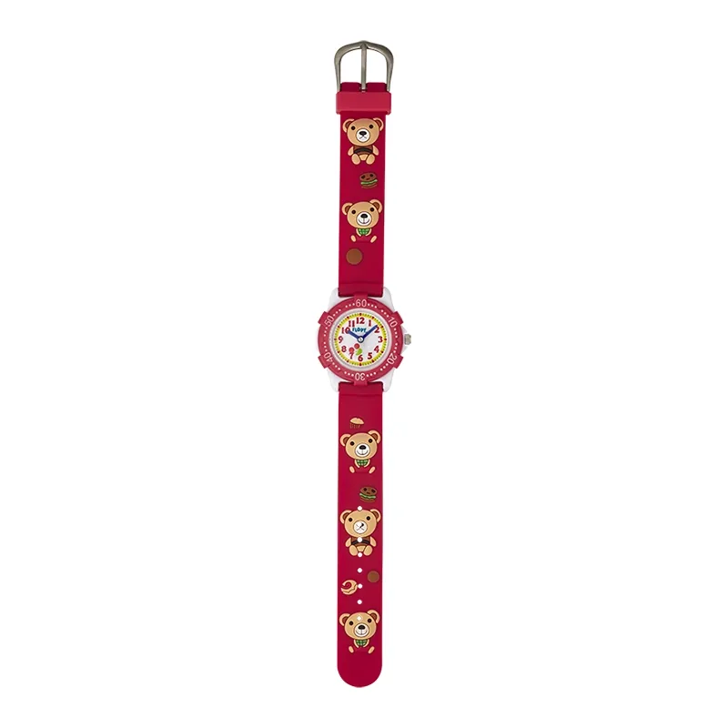 Reloj Flopy analogo, para Niño(a), tablero redondo color blanco, estilo arabigos, pulso silicona color rojo