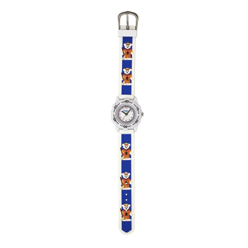 Reloj Flopy analogo, para Niño(a), tablero redondo color blanco, estilo arabigos, pulso silicona color azul