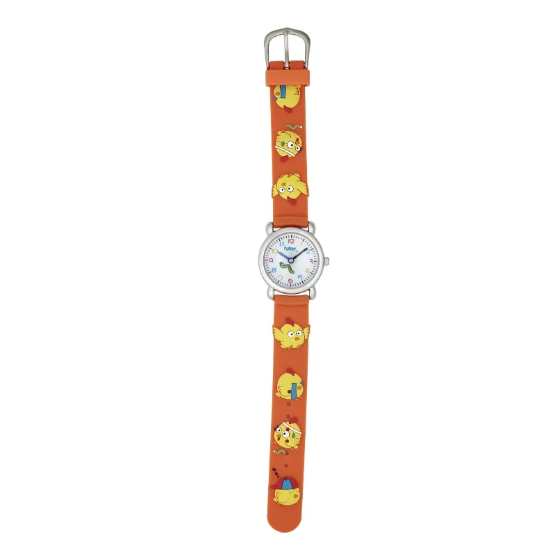 Reloj Flopy análogo, para Niño(a), tablero redondo color blanco, estilo arábigos, pulso silicona color naranja