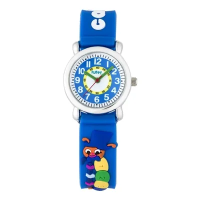 Reloj Flopy analogo, para Niño(a), tablero redondo color blanco, estilo arabigos, pulso plastico color azul
