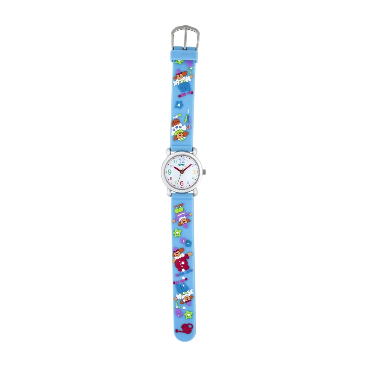 Reloj Flopy análogo, para Niño, tablero redondo color blanco, estilo arábigos, pulso plástico color azul