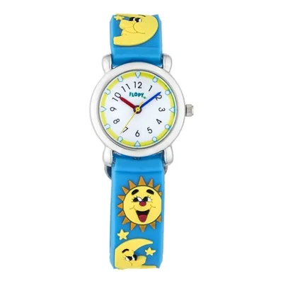 Reloj Flopy analogo, para Niño(a), tablero redondo color blanco, estilo arabigos, pulso silicona colores azul y azul