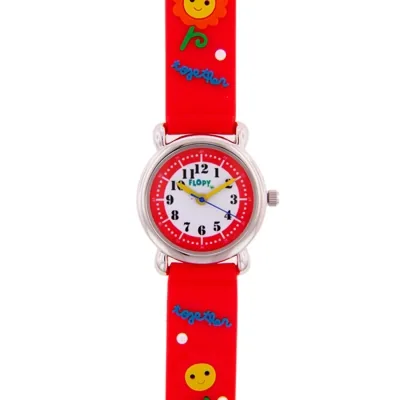 Reloj Flopy analogo, para Niño(a), tablero redondo color blanco, estilo arabigos, pulso plastico color rojo