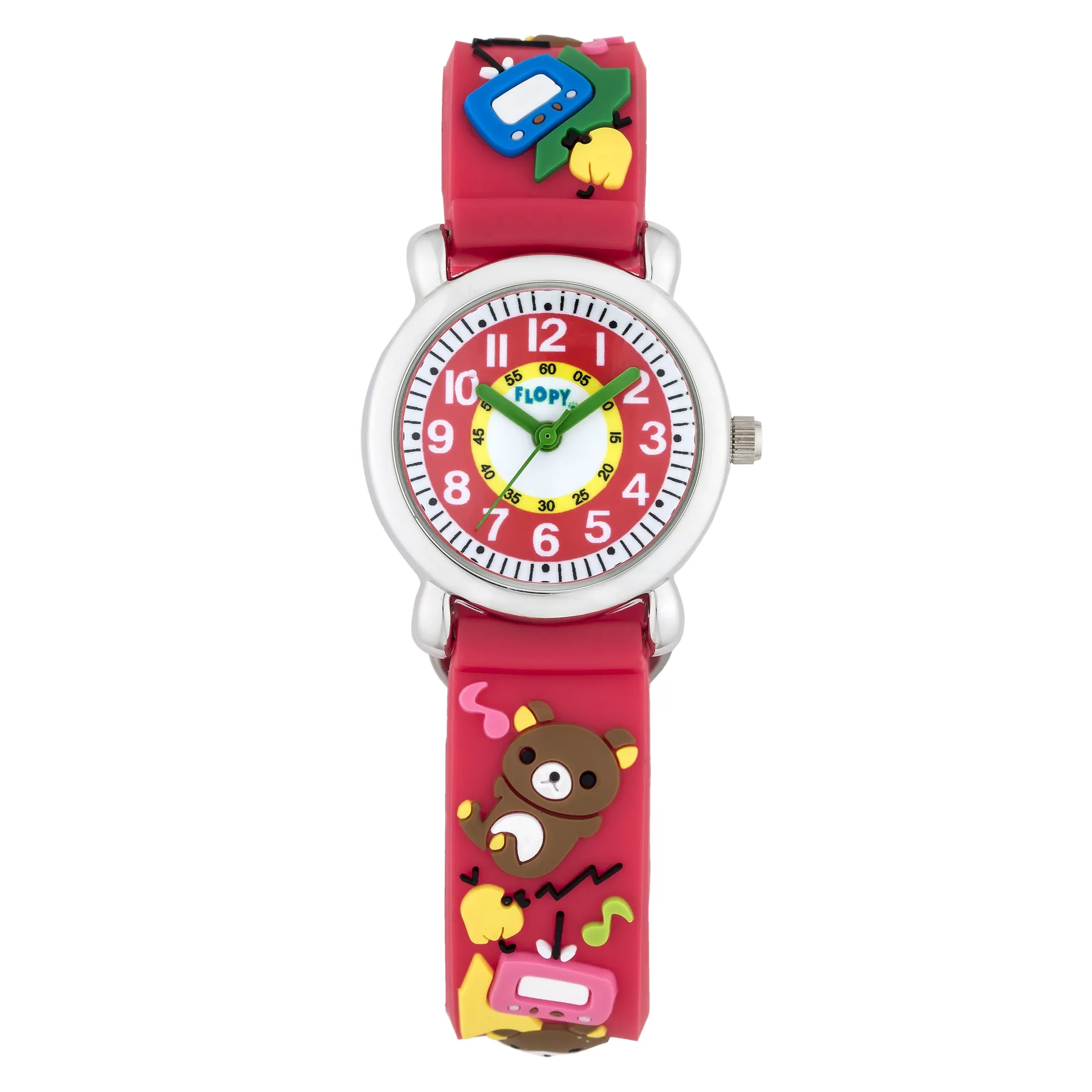 Reloj Flopy analogo, para Niño(a), tablero redondo colores blanco y rojo, estilo arabigos, pulso plastico color rojo