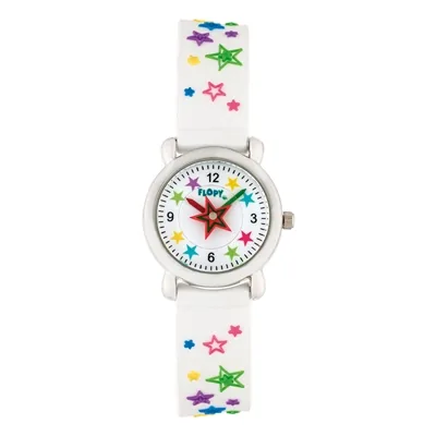 Reloj Flopy analogo, para Niño(a), tablero redondo color blanco, estilo puntos + arabigo, pulso plastico color blanco