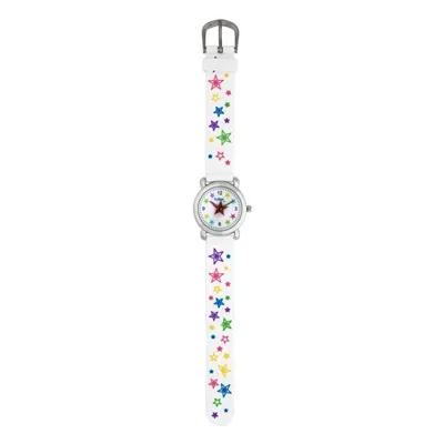Reloj Flopy analogo, para Niño(a), tablero redondo color blanco, estilo puntos + arabigo, pulso plastico color blanco