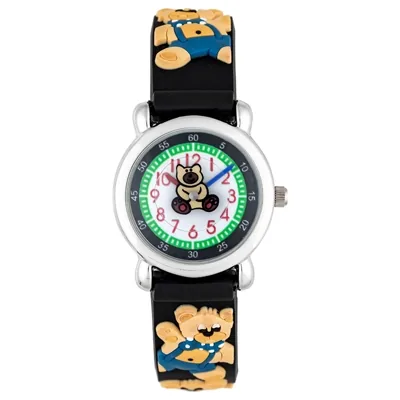 Reloj Flopy analogo, para Niño(a), tablero redondo color blanco, estilo arabigos, pulso silicona color negro