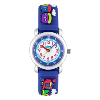 Reloj Flopy analogo, para Niño(a), tablero redondo colores blanco, azul, rojo y azul, estilo arabigos, pulso silicona color azul