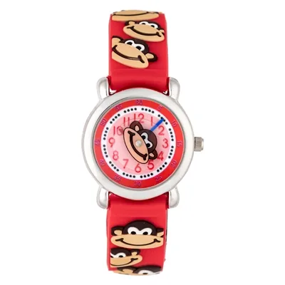 Reloj Flopy analogo, para Niño(a), tablero redondo colores rosado, rojo y blanco, estilo arabigos, pulso silicona color rojo
