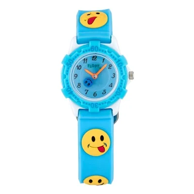 Reloj Flopy analogo, para Niño(a), tablero redondo color azul, estilo arabigos, pulso silicona color azul