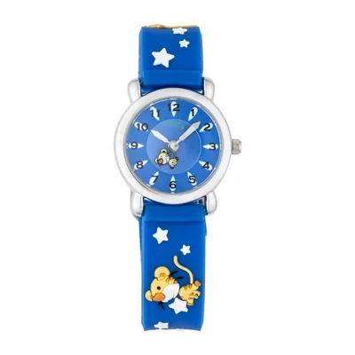 Reloj Flopy analogo, para Niño(a), tablero redondo color azul, estilo arabigos, pulso silicona color azul