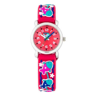 Reloj Flopy analogo, para Niño(a), tablero redondo color rojo, estilo arabigos, pulso plastico color rojo