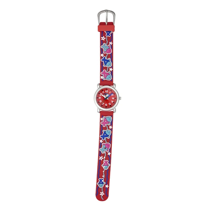 Reloj Flopy analogo, para Niño(a), tablero redondo color rojo, estilo arabigos, pulso plastico color rojo