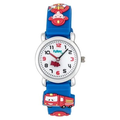 Reloj Flopy analogo, para Niño(a), tablero redondo colores blanco y rojo, estilo arabigos, pulso silicona colores azul y rojo