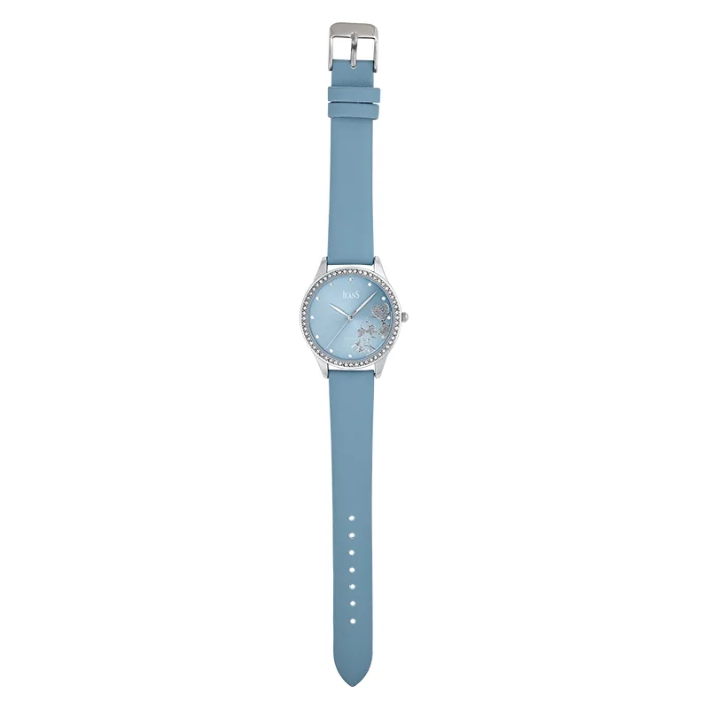 Reloj Jeans analogo, para Dama, tablero redondo color azul, estilo puntos, pulso cuero sintetico color azul