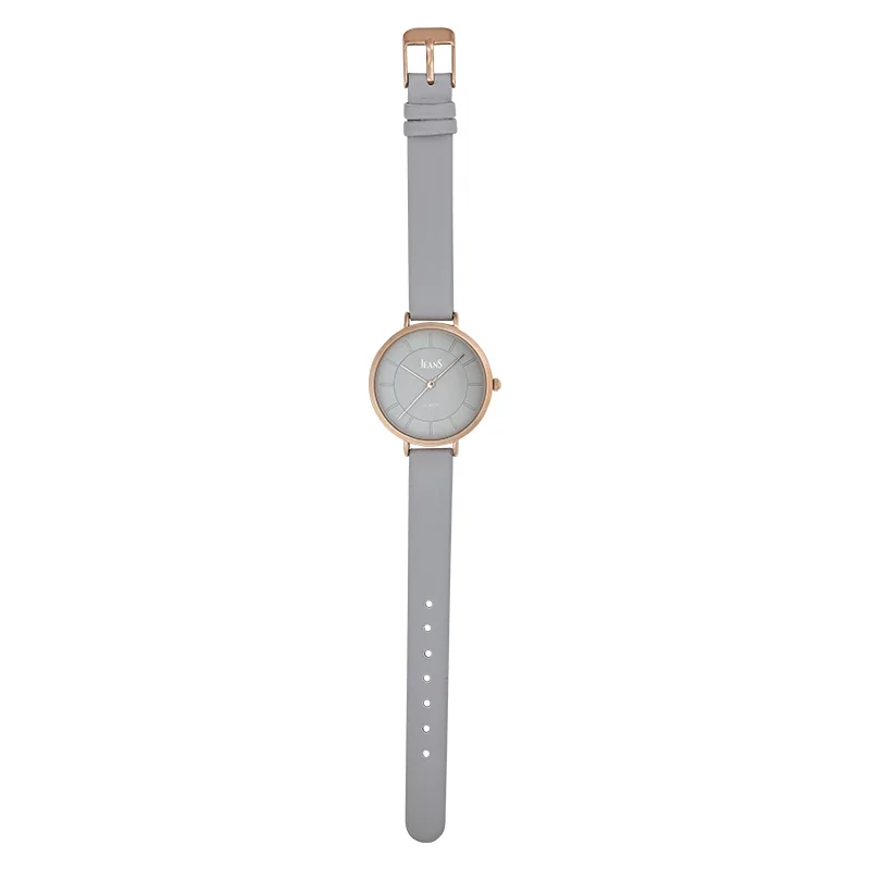 Reloj Jeans análogo, para Dama, tablero redondo color gris, estilo index, pulso cuero sintético color gris