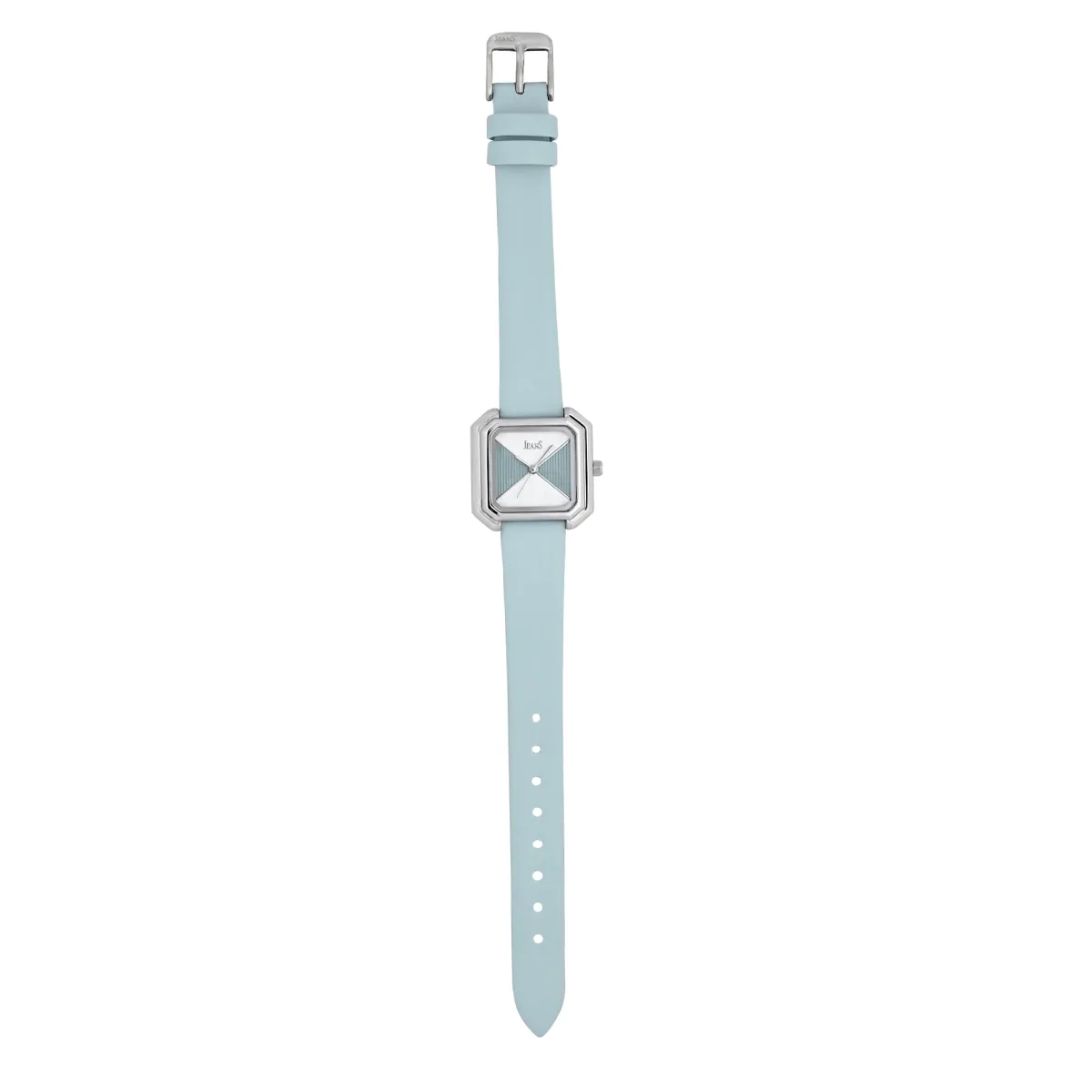 Reloj Jeans analogo, para Dama, tablero cuadrado colores azul y plateado, estilo sin numeros, pulso cuero sintetico color azul