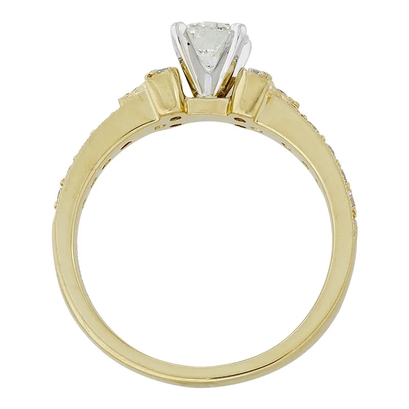 Anillo de compromiso con diamante central redondo GIA de 0.50ct y decoración en diamantes, oro 2 tonos 18k